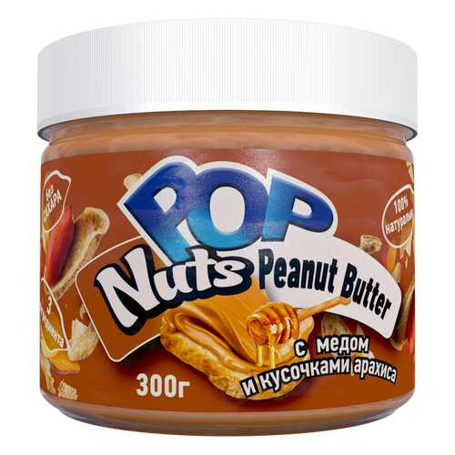 Арахисовая паста POP Nuts Peanut Butter с медом и кусочками арахиса, 300 г в Да