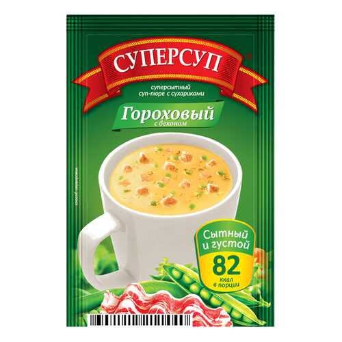 Суперсуп-пюре суперсытный гороховый с беконом и сухариками 23 г в Да