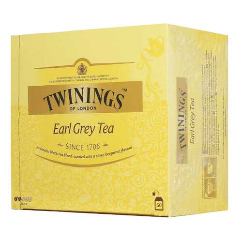 Чай черный Twinings эрл грэй байховый с ароматом бергамота пакетированный 50 пакетиков в Да