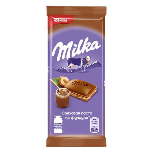 Шоколад Milka молочный с добавлением ореховой пасты из фундука и с дробленым фундуком 90 г в Да